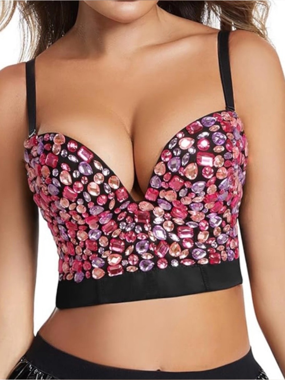 ✨ Glam Pink & Purple Rhinestone Party Corset Bustier Crop Top ✨